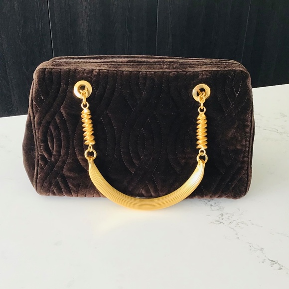 FENDI rare vintage handbag brown quilted velvet with gold handles - Picture 4 of 16
